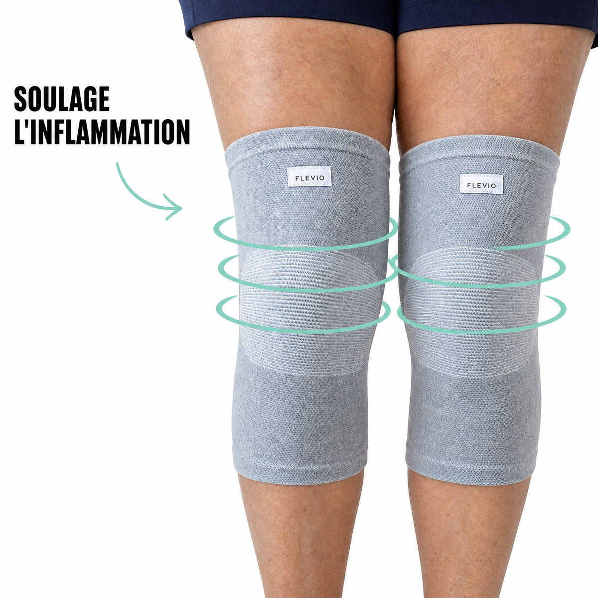 Paire de genouillères de compression Flevio grises portées aux deux genoux