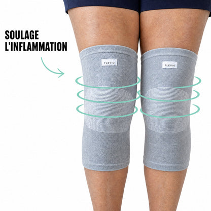 Paire de genouillères de compression Flevio grises portées aux deux genoux