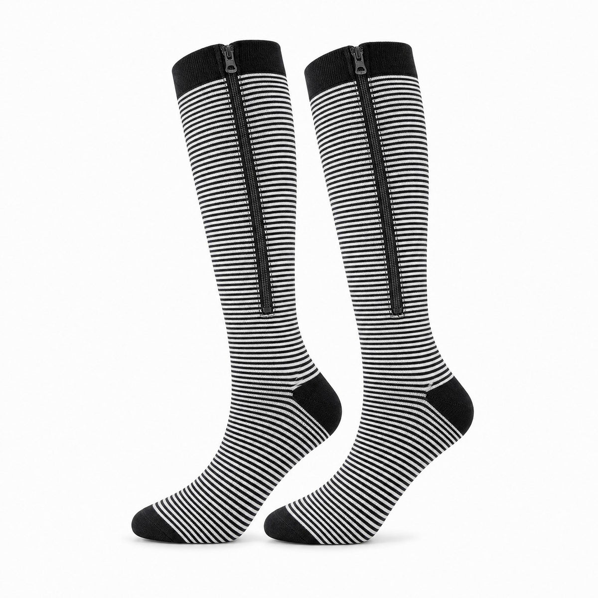 Bas de contention zippés Flevio, la paire, coloris rayé noir et blanc
