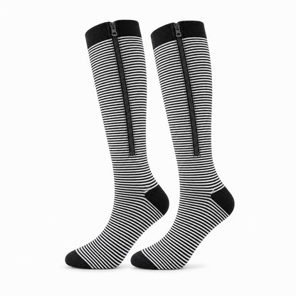 Bas de contention zippés Flevio, la paire, coloris rayé noir et blanc